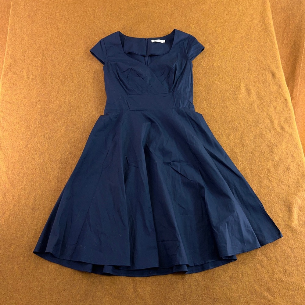 Bbonlinedress Women Large Navy Blue Cap Sleeve V-Neck Fit and Flare Dress New